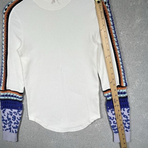 Free People Switch It Up Cuff Thermal Top Crochet White Women’s Large Stretchy - Picture 6 of 13